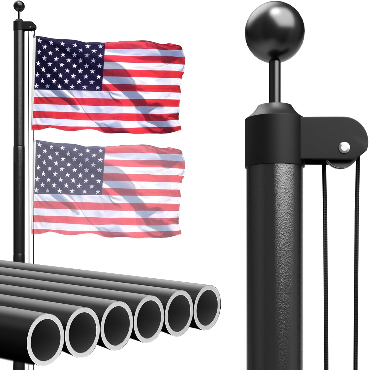 Heavy Duty Flag Pole Kit 25FT with American Flag for Outdoors