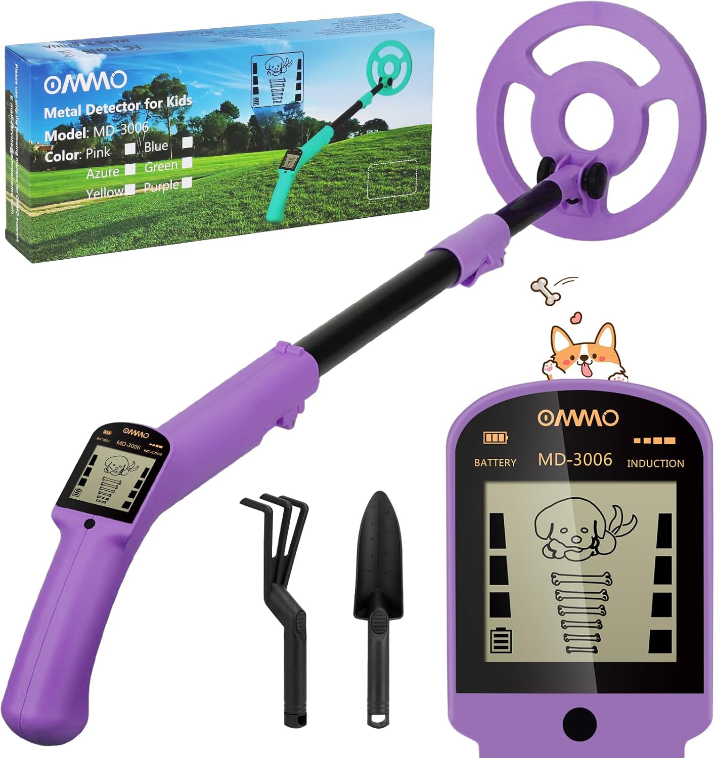 OMMO Metal Detector for Kids with LCD Display and Adjustable Stem