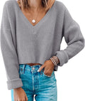 Jumppmile Womens V Neck Waffle Knit Cropped Top - Comfortable Cropped
