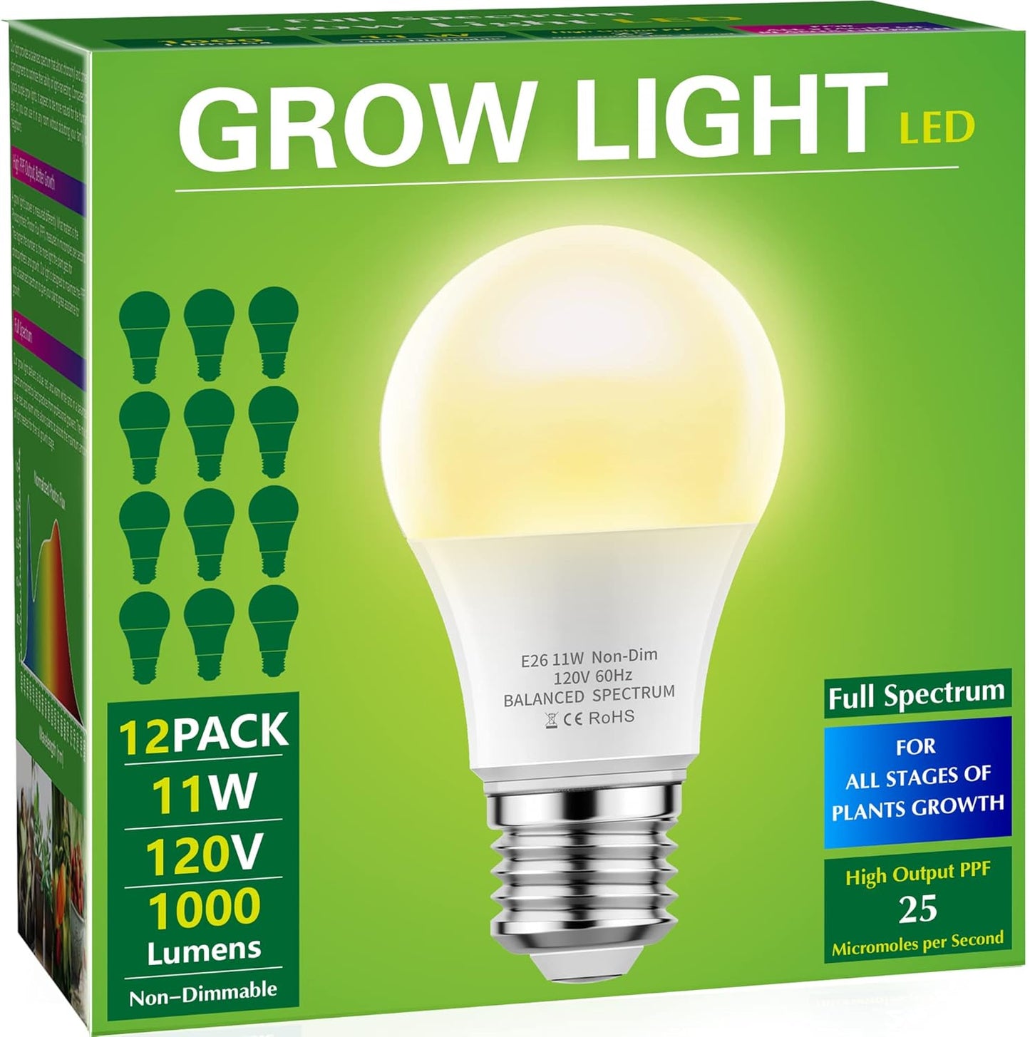 Briignite Grow Light Bulbs for Indoor Plants, 12-Pack A19