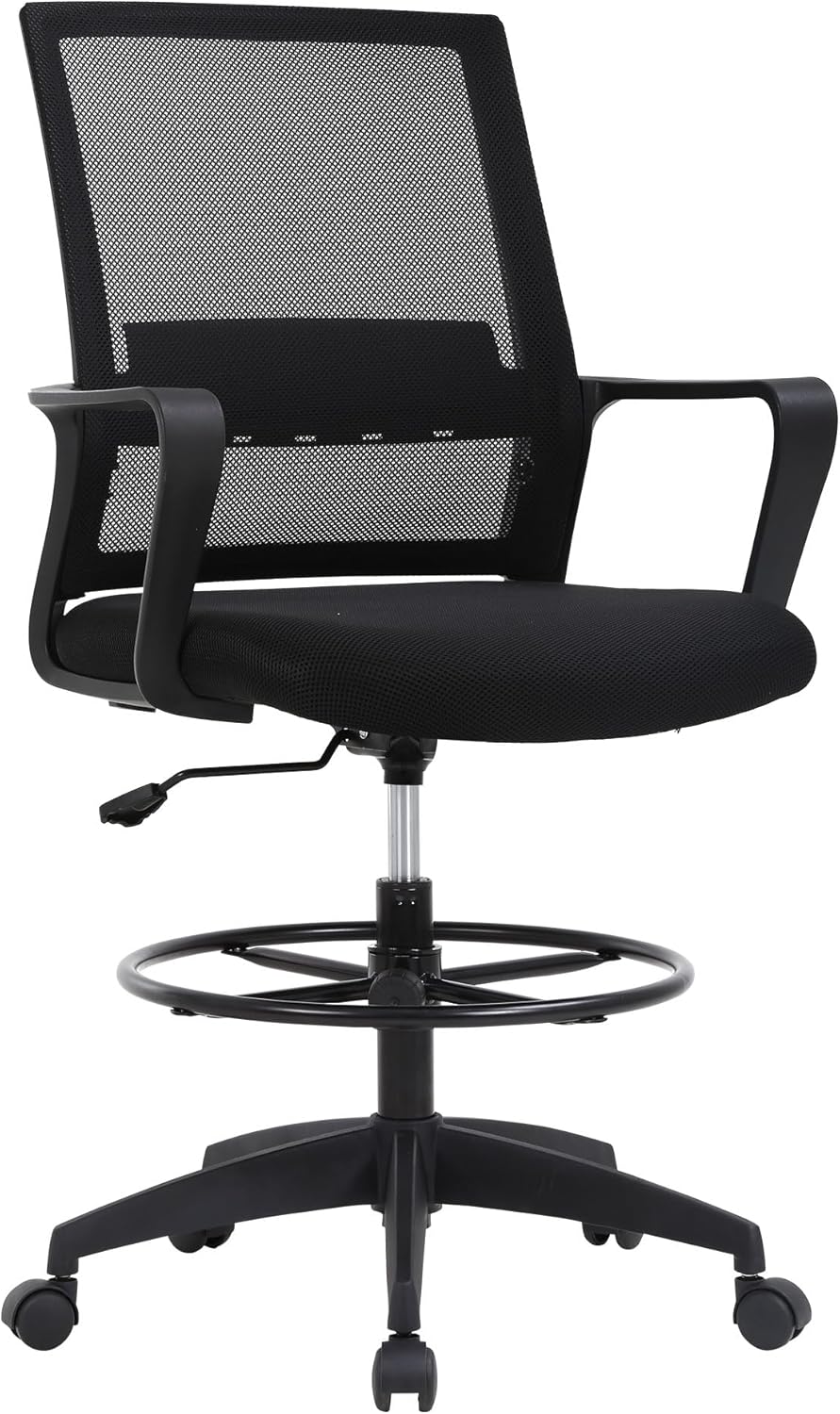Drafting Chair with Lumbar Support and Adjustable Height Features