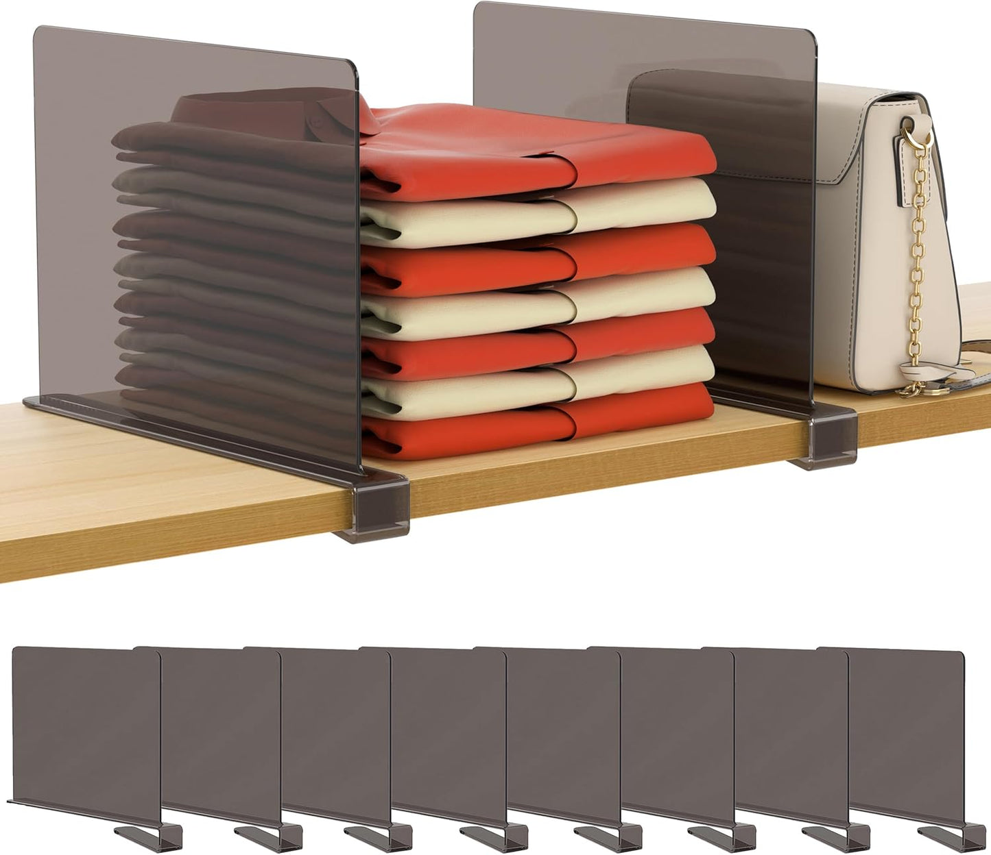 HBlife 8 Pack Grey Shelf Dividers for Closet Organization