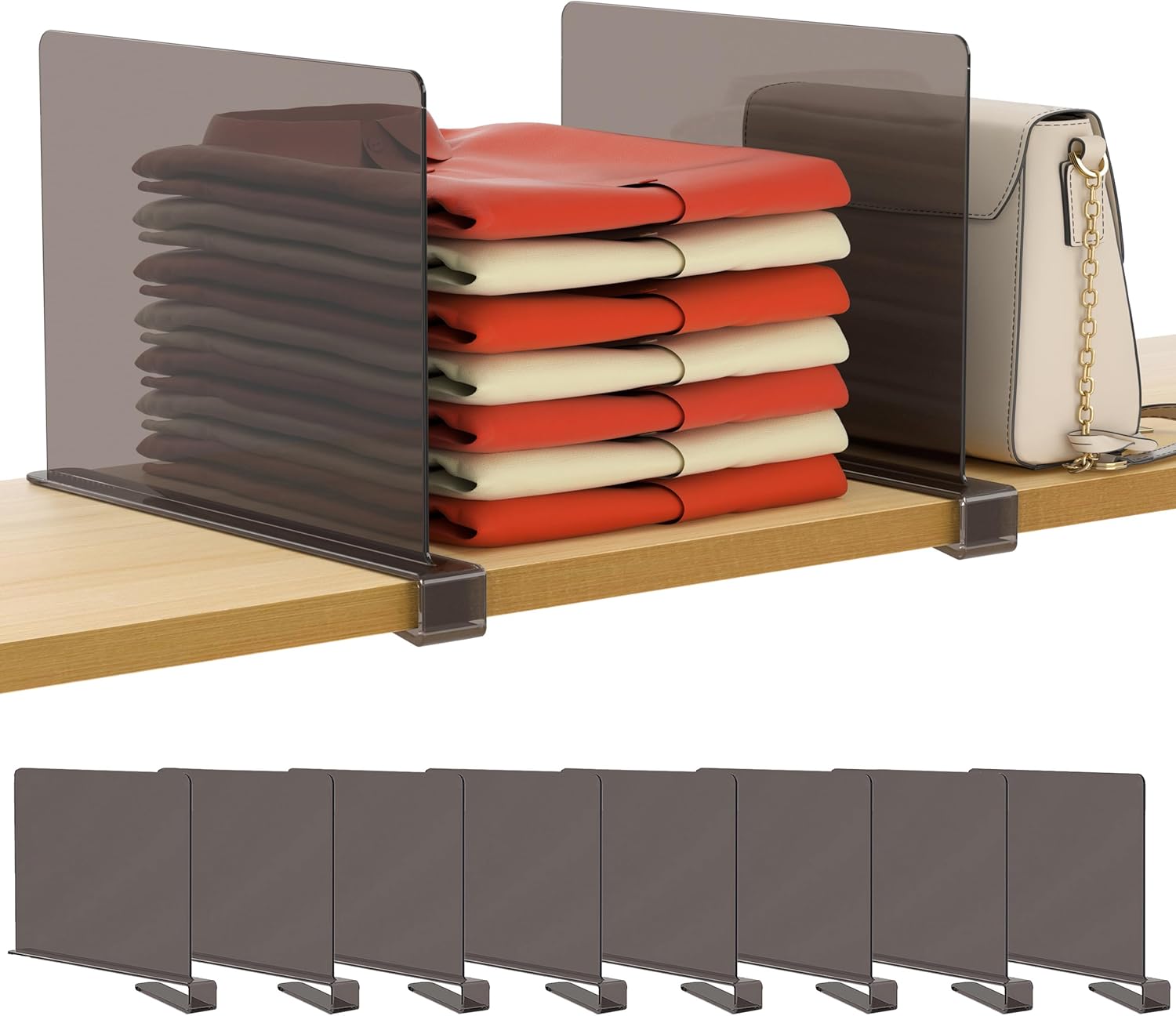 HBlife 8 Pack Grey Shelf Dividers for Closet Organization