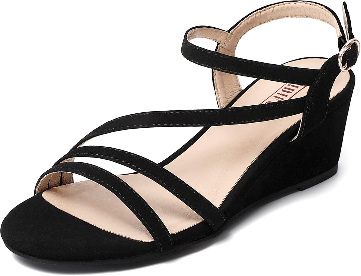 IDIFU Women's Wedge Heel Sandal Dress Low Strappy Open Toe Shoes
