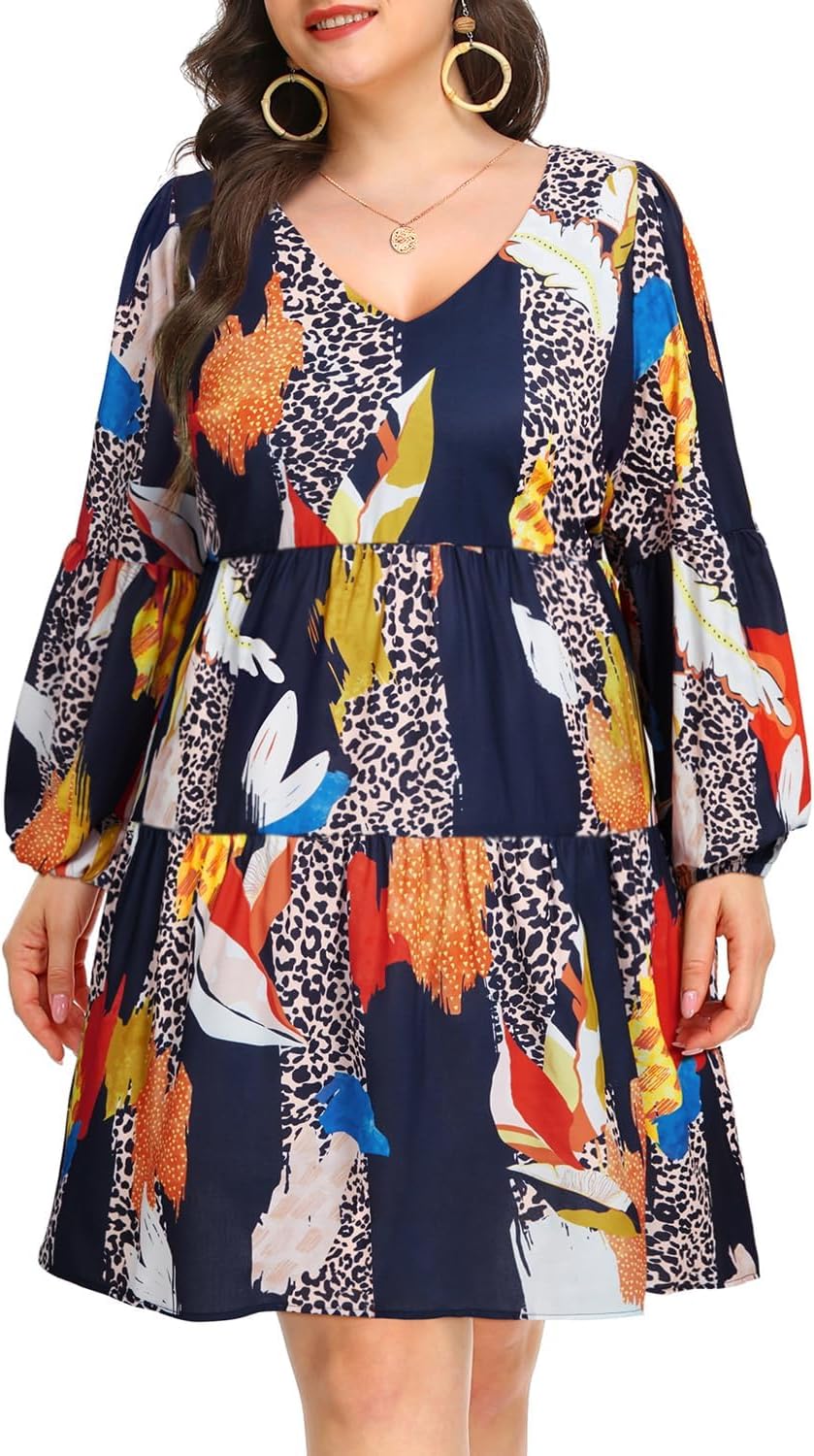 Plus Size Long Sleeve Fall Dress - Casual Babydoll Tunic