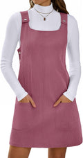 Yousify Womens Corduroy Overall Dress Square Neck A Line Mini