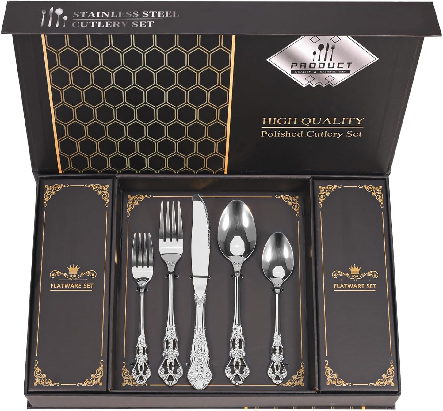 Retro Royal Silverware Set with Gift Box for Elegant Dining