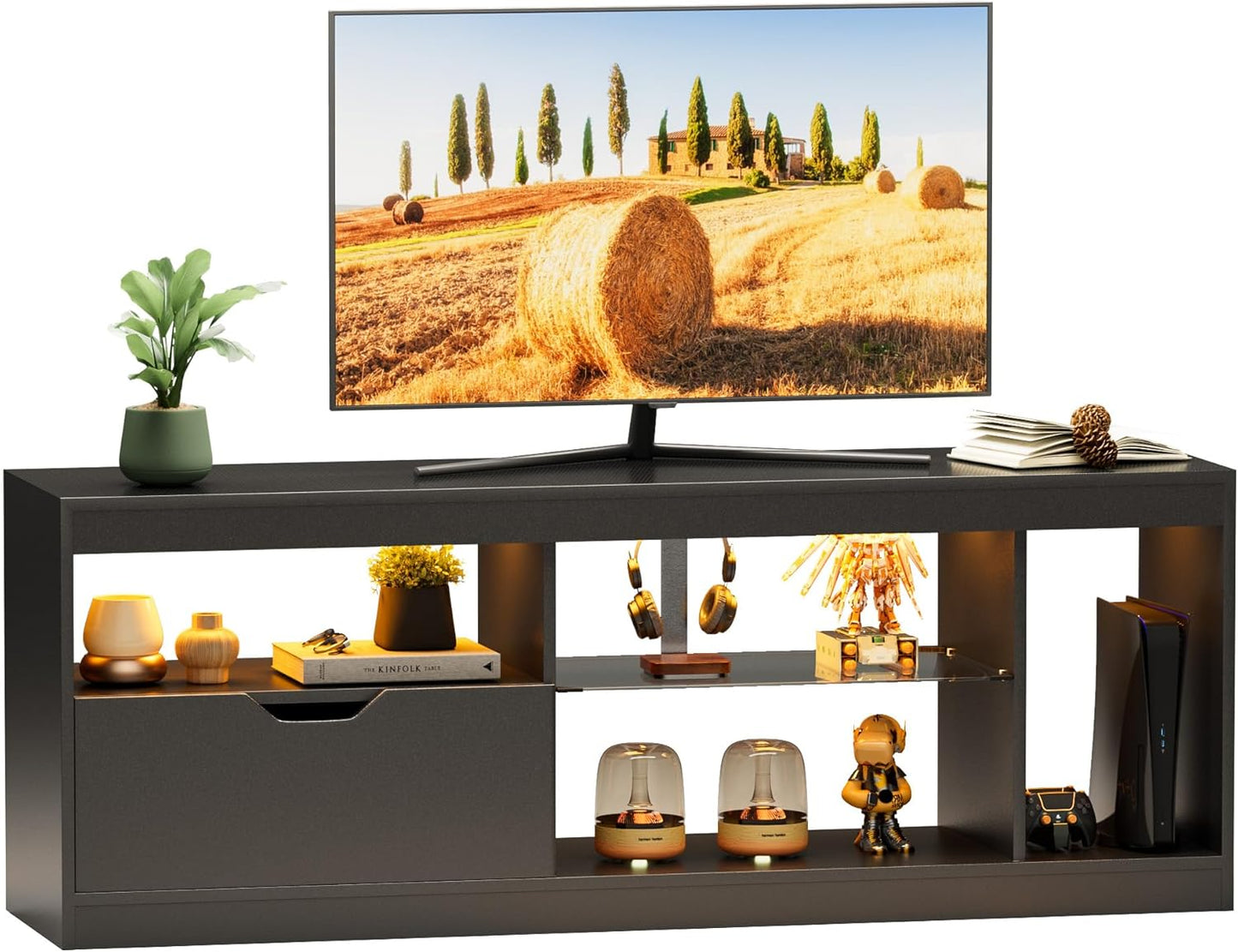 JUMMICO TV Stand with RGB LED for 65+ Inch TVs - Stylish Design