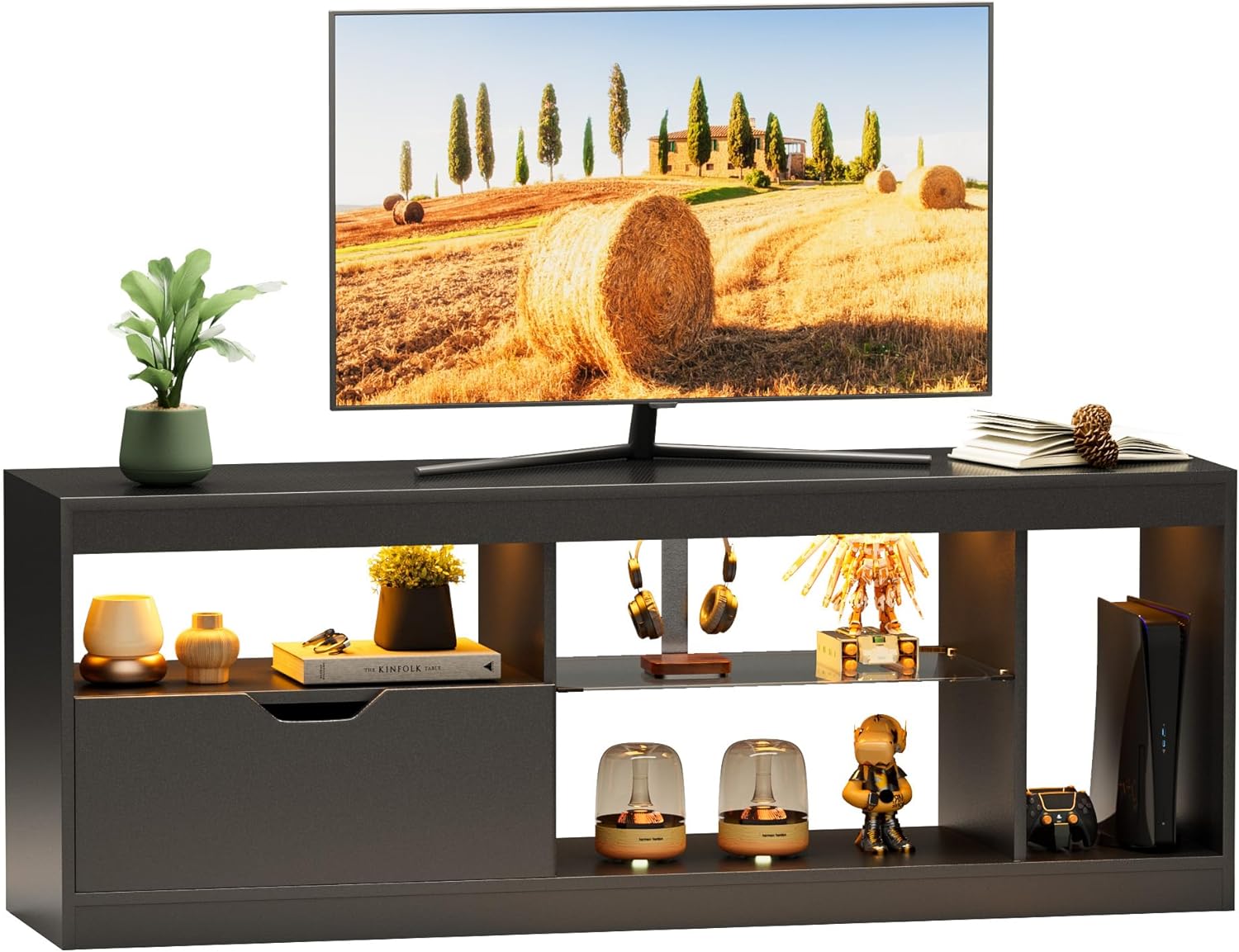 JUMMICO TV Stand with RGB LED for 65+ Inch TVs - Stylish Design