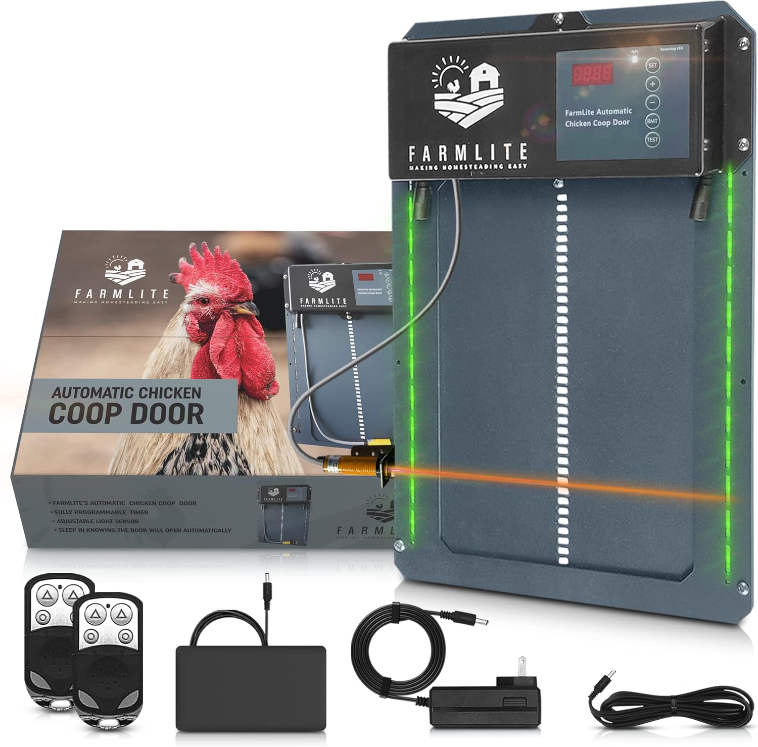 FarmLite Automatic Chicken Coop Door Opener with Timer & Sensor