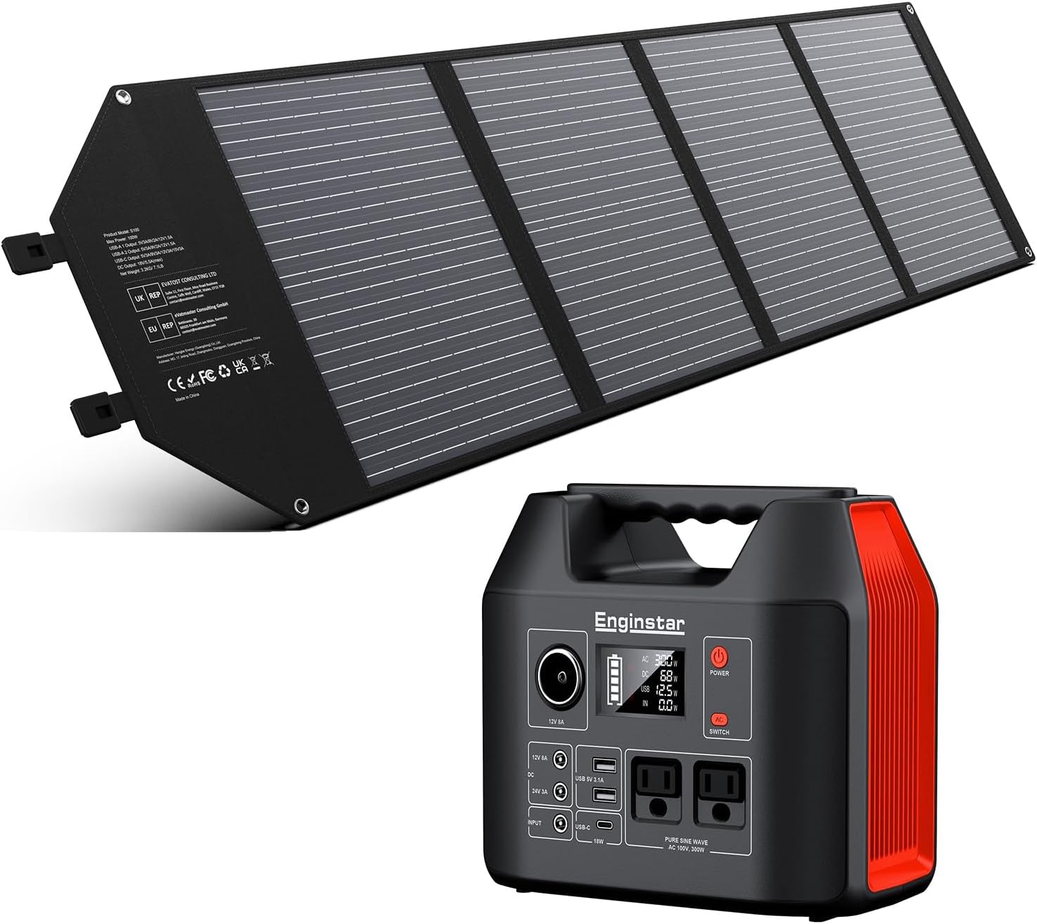 EnginStar 300W Portable Power Station - Pure Sine Wave AC Outlet