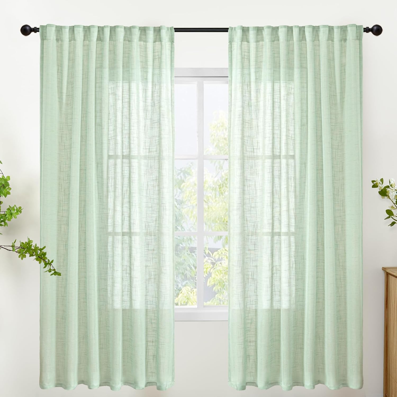 YoungsTex Sage Green Linen Curtains for Living Room and Bedroom