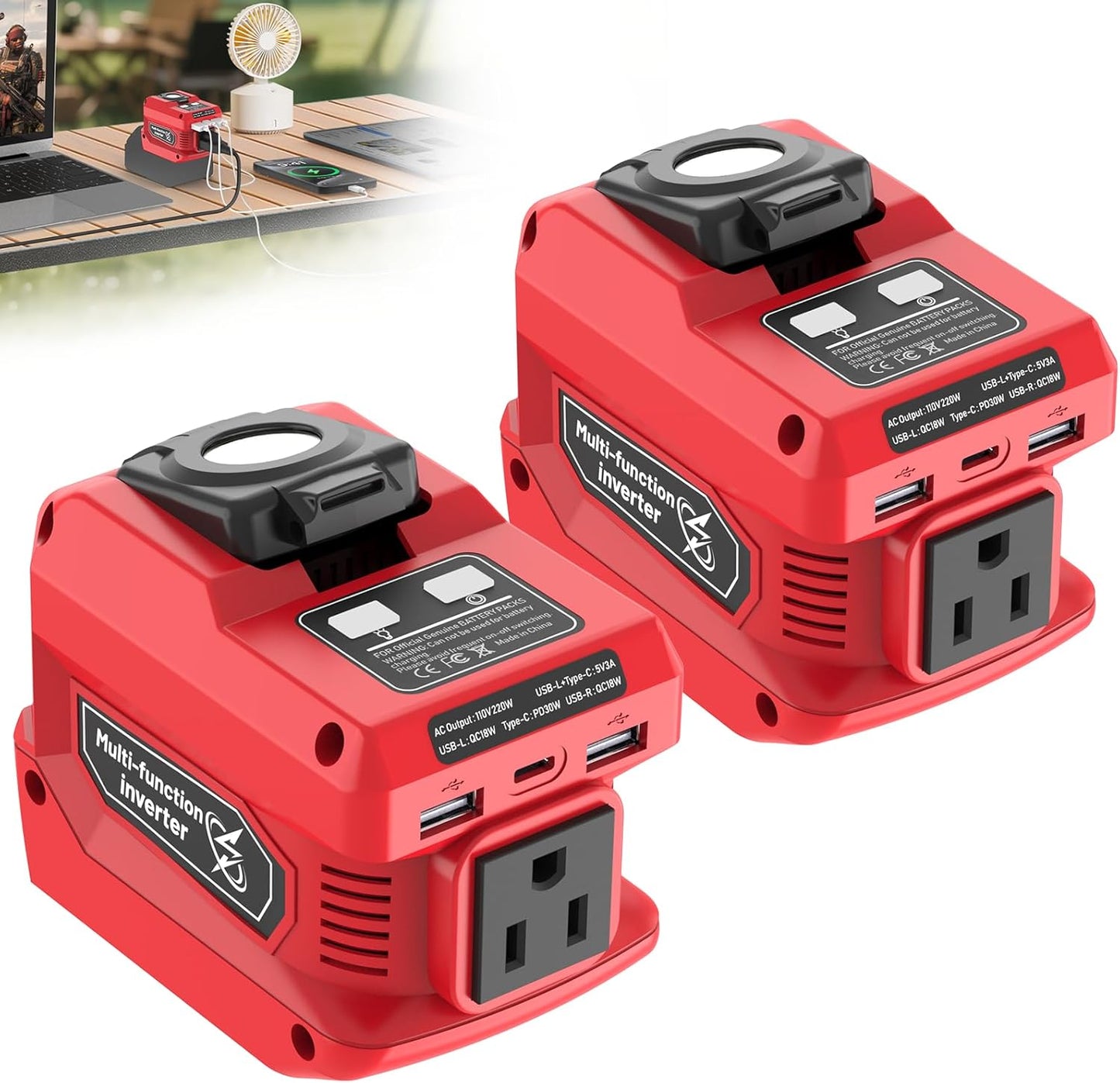 220W Portable Power Inverter with LED Work Light and USB Ports