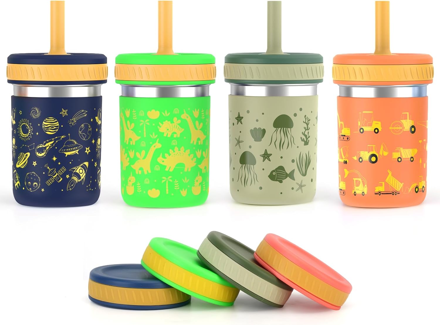 Sursip Stainless Steel Kids Cups with Straws & Lids for Snacks