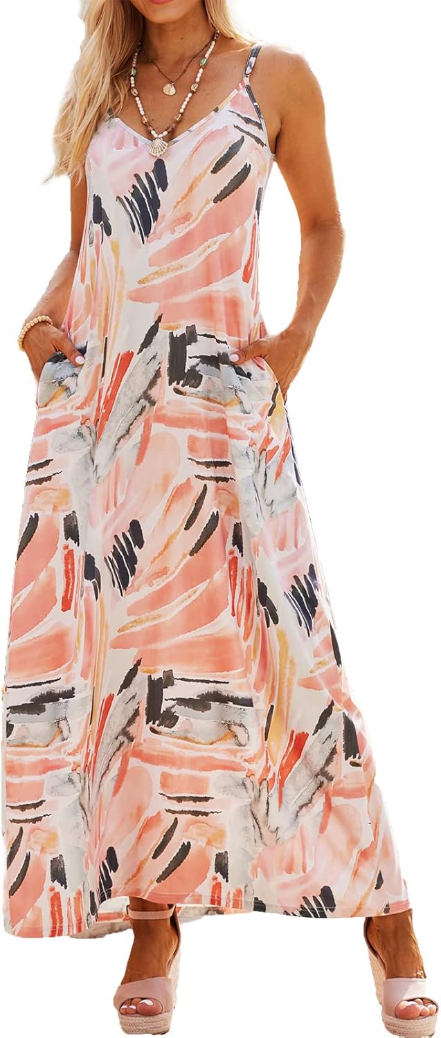 Supnier Women's Summer Maxi Dress with Pockets for Casual Wear