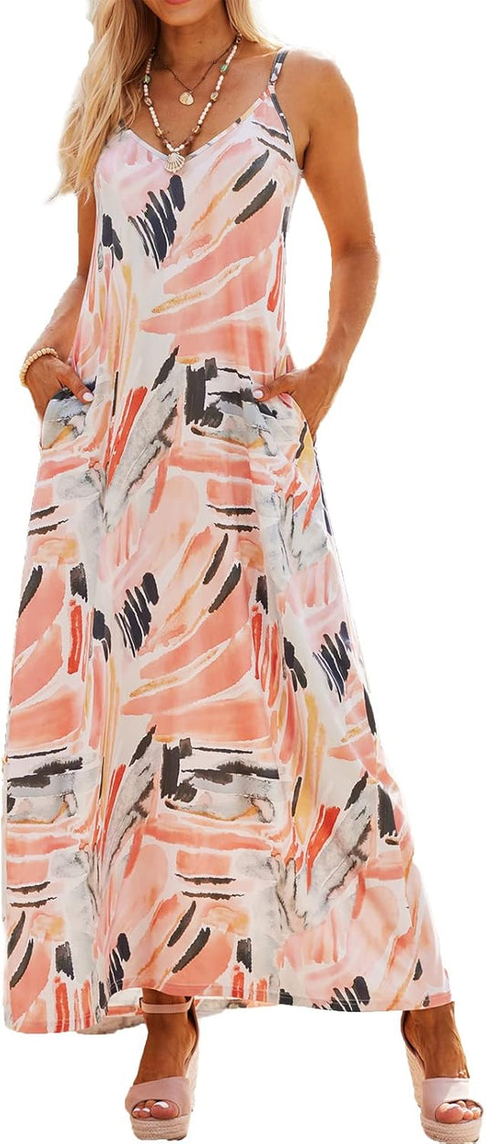 Supnier Women's Summer Maxi Dress with Pockets for Casual Wear