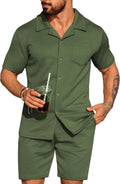 Mens 2 Piece Summer Texture Beach Shirt and Shorts Set - Lightweight