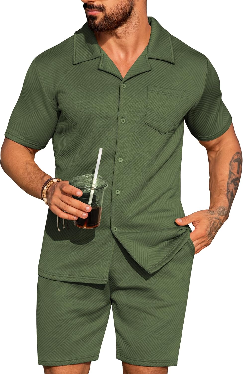 URRU Mens 2 Piece Outfits for Summer Casual Beach Style