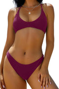ZAFUL Women's Tie Back Padded High Cut Bralette Bikini Set bottoms
