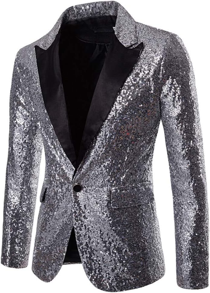 Cloudstyle Mens One Button Sequin Dress Suit Jacket for Parties