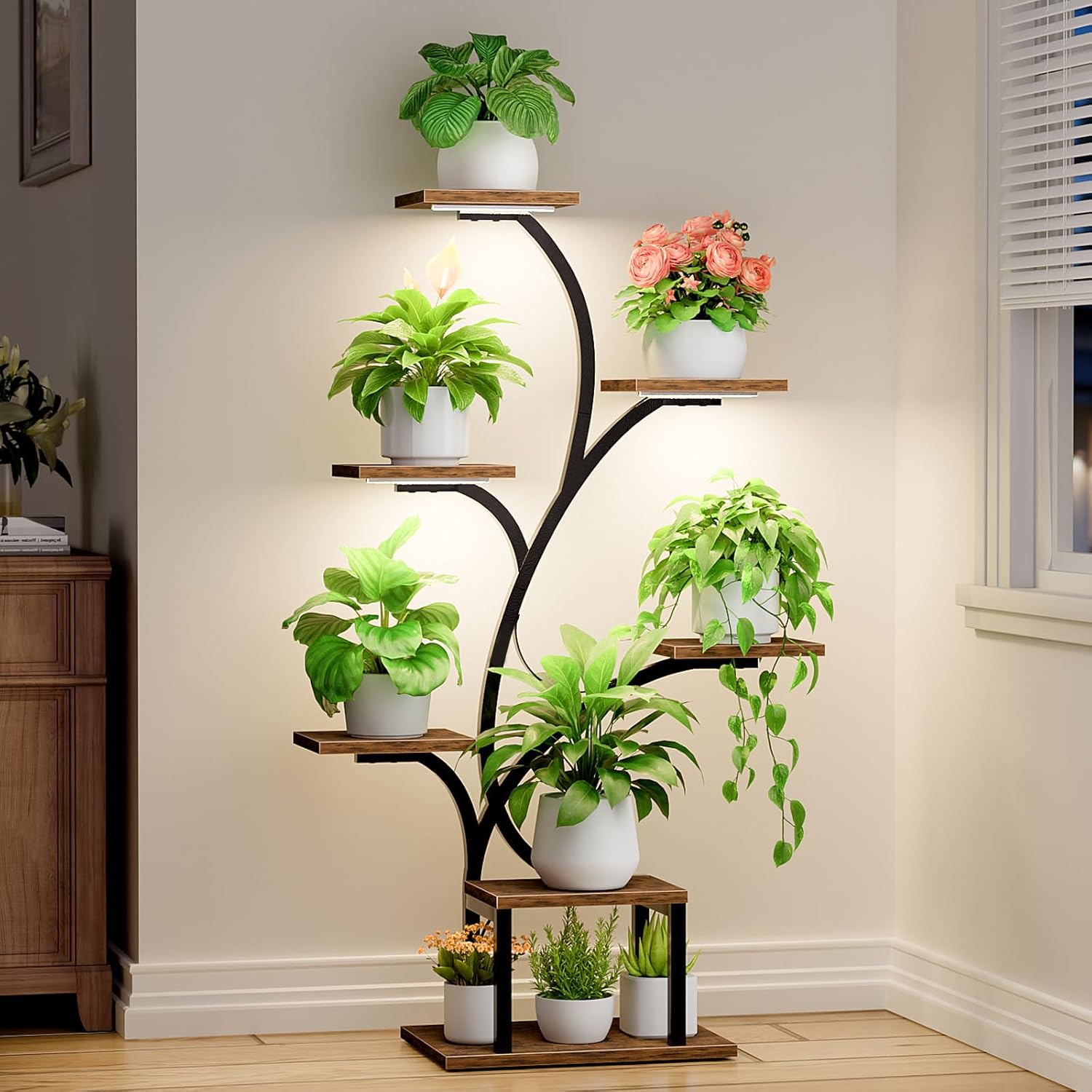 Indoor Plant Stand with Grow Lights - 7 Tiered Metal Shelf