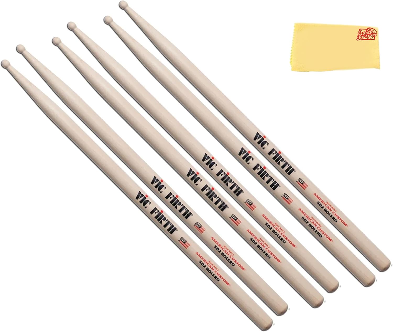 Vic Firth American Custom SD2 Bolero Drumsticks - 3-Pack Bundle