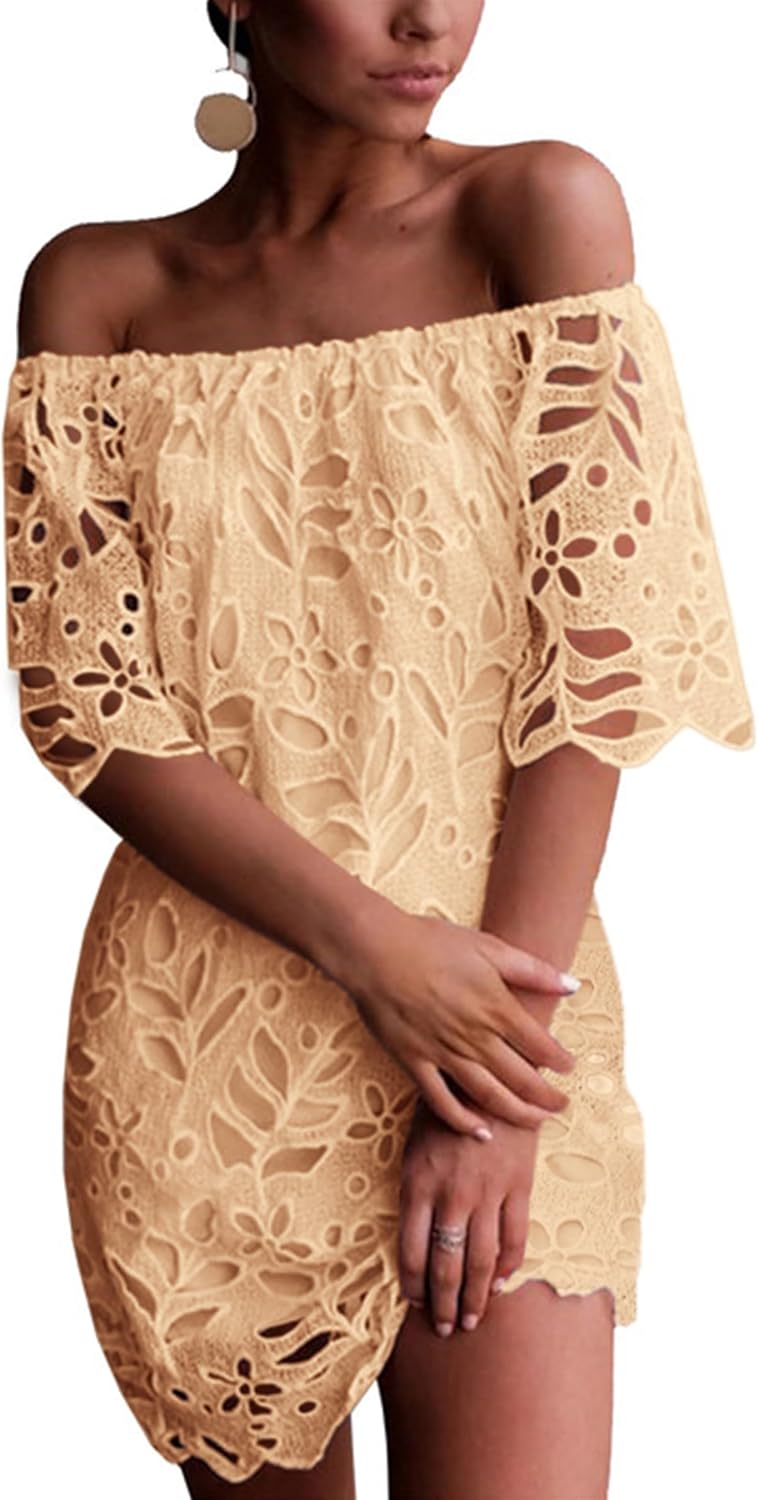 Elegant Off Shoulder Floral Lace Mini Dress for Women