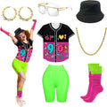 80s Outfit Women Costume Accessories Set - Neon Tutu & Sports Tee