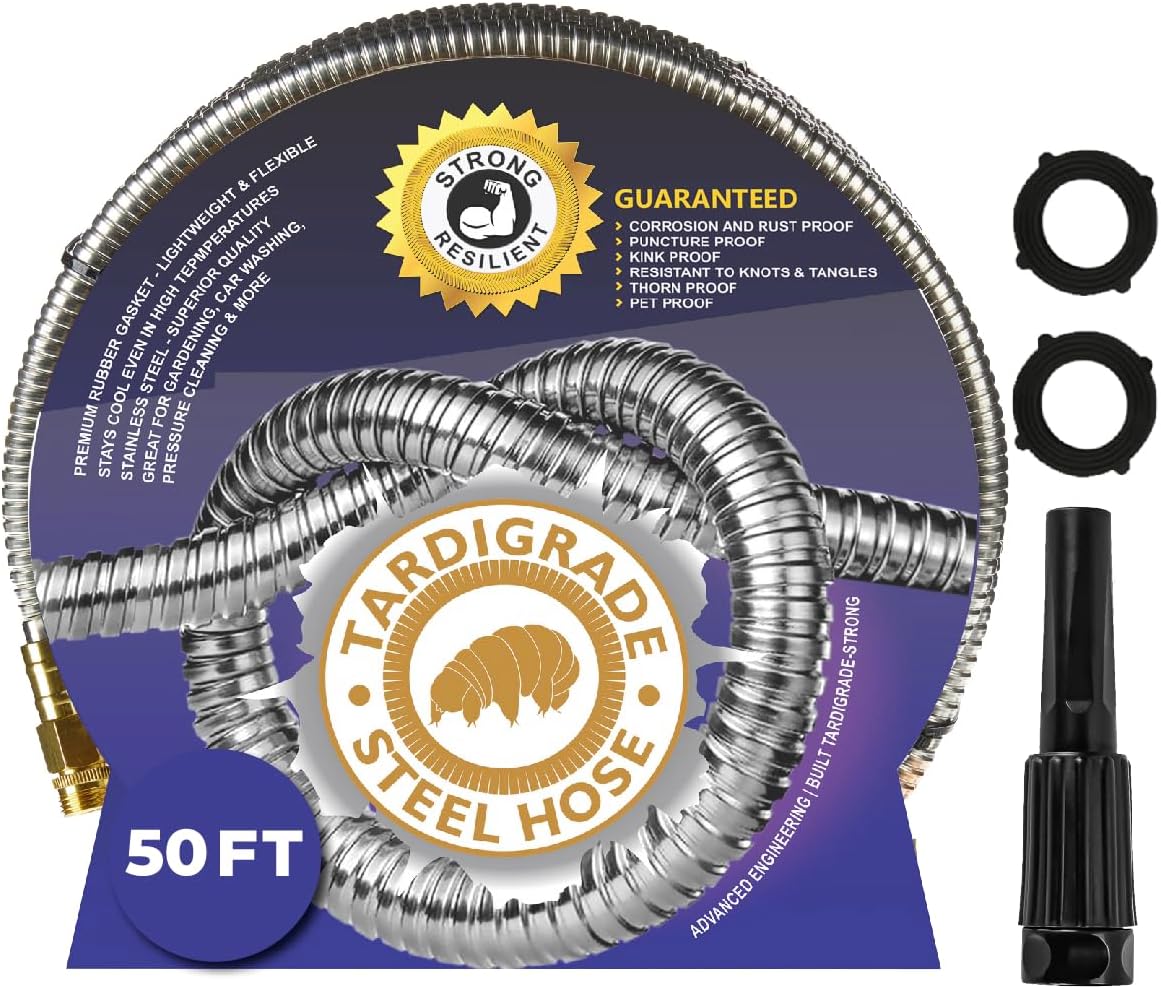 Tardigrade Metal Garden Hose 50 FT - Heavy Duty & Flexible