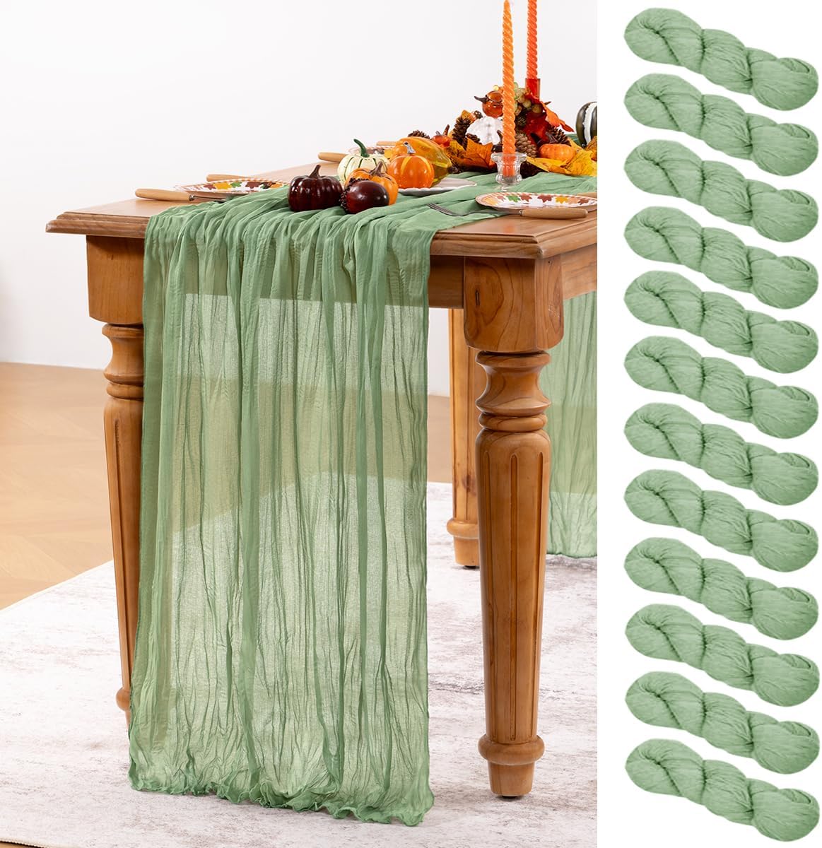 Sage Green Cheesecloth Table Runner Set for Elegant Events