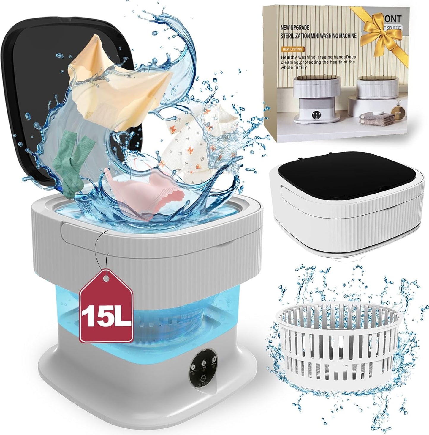 Portable Washing Machine 15L Foldable Mini Washer for Travel