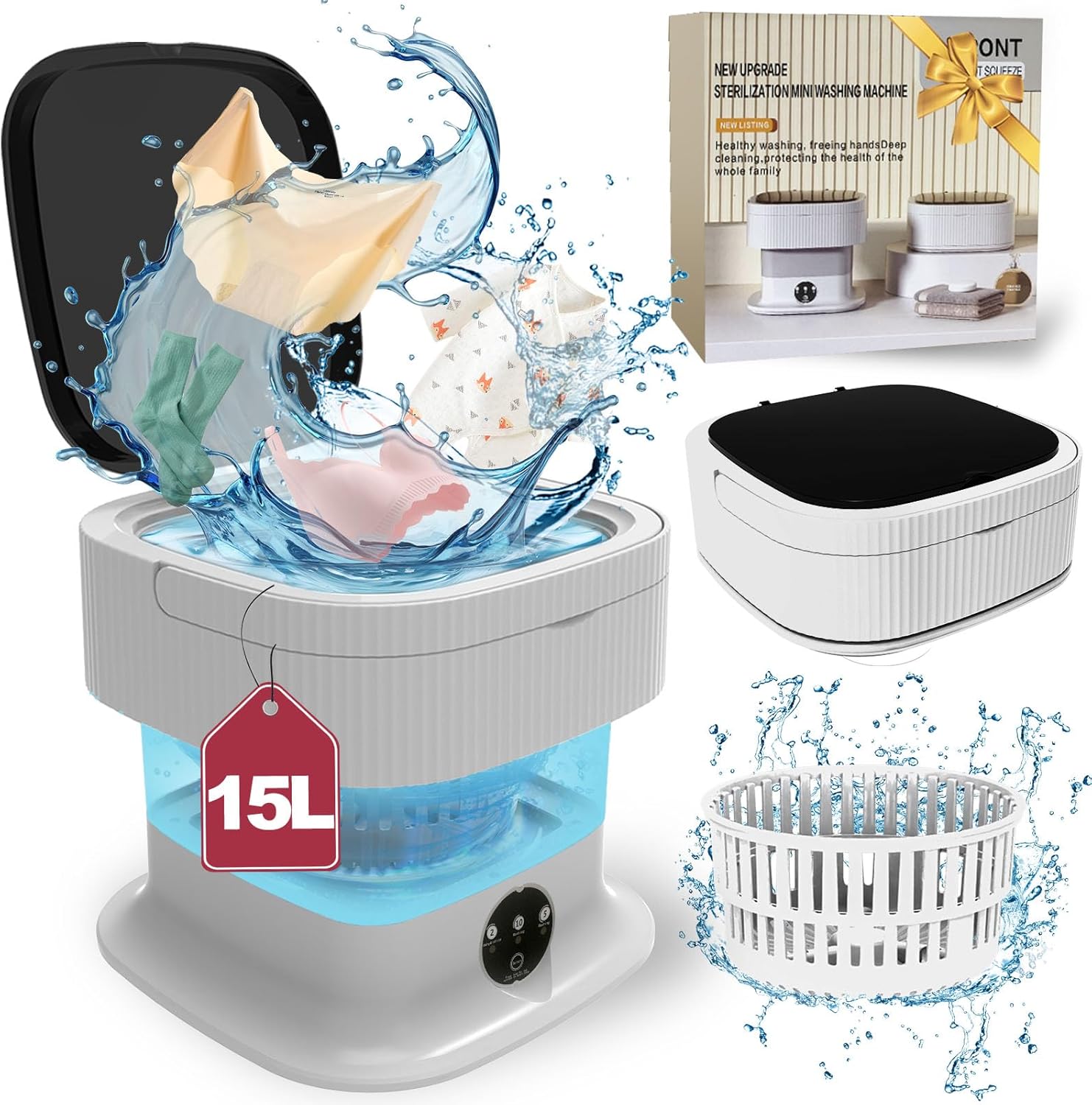 Portable Washing Machine 15L Foldable Mini Washer for Travel