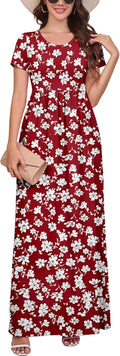 Maxi Dress for Women with Pockets - Casual Short Sleeve Summer