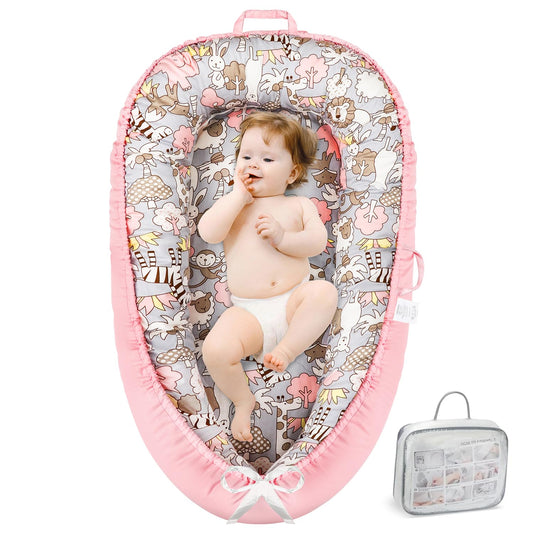 Breathable Baby Lounger - Soft Co-Sleeper for Newborns (Zoo)