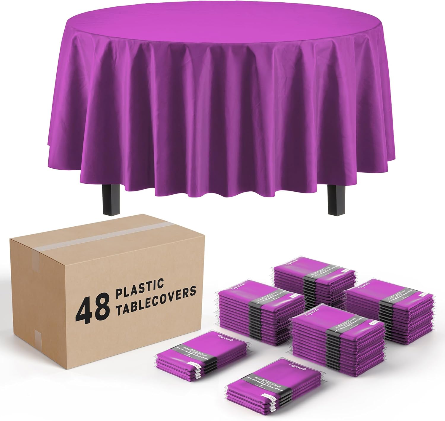 Magenta Round Tablecloths Disposable for Parties - 48 Pack