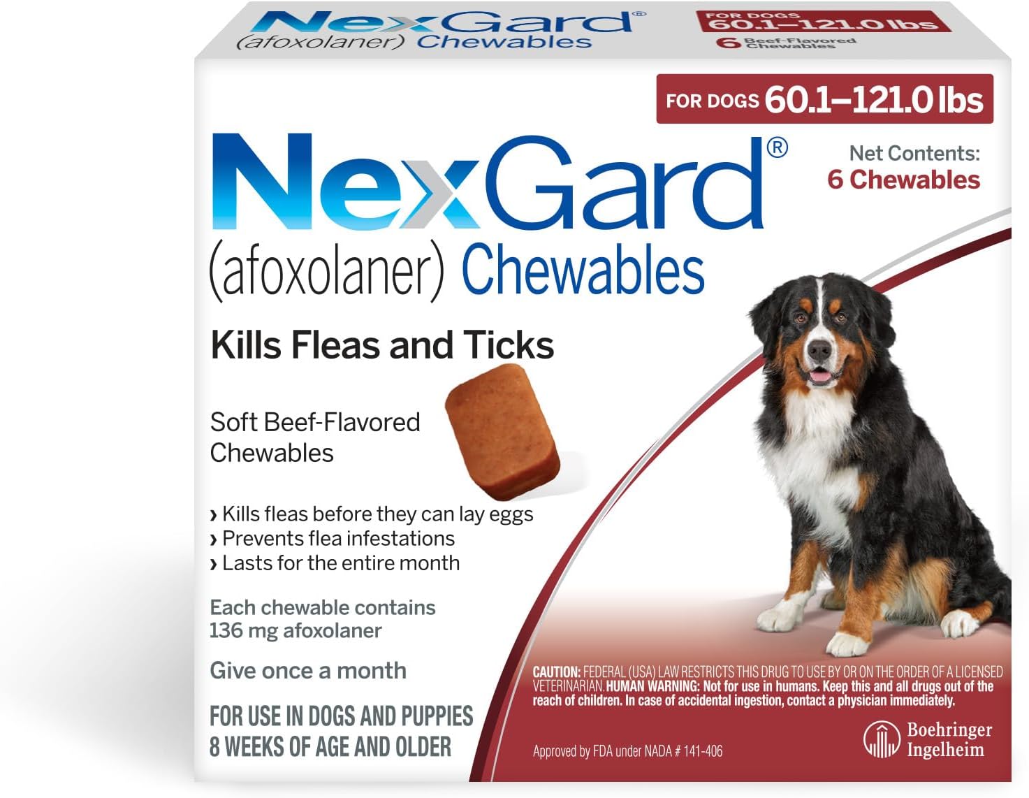 NexGard Flea and Tick Protection for Dogs 60.1 to 121 lbs