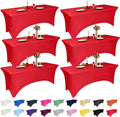 6 Pack 4 ft Red Spandex Tablecloth for Rectangular Tables - Fitted