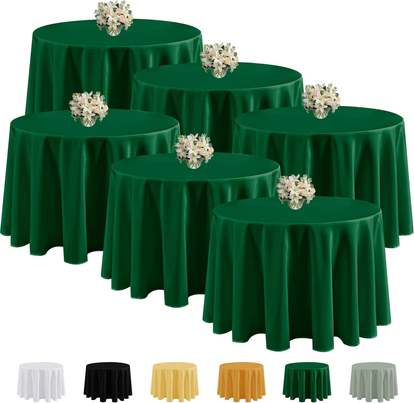 Fitable 6 Pack Hunter Green Round Tablecloths for Events