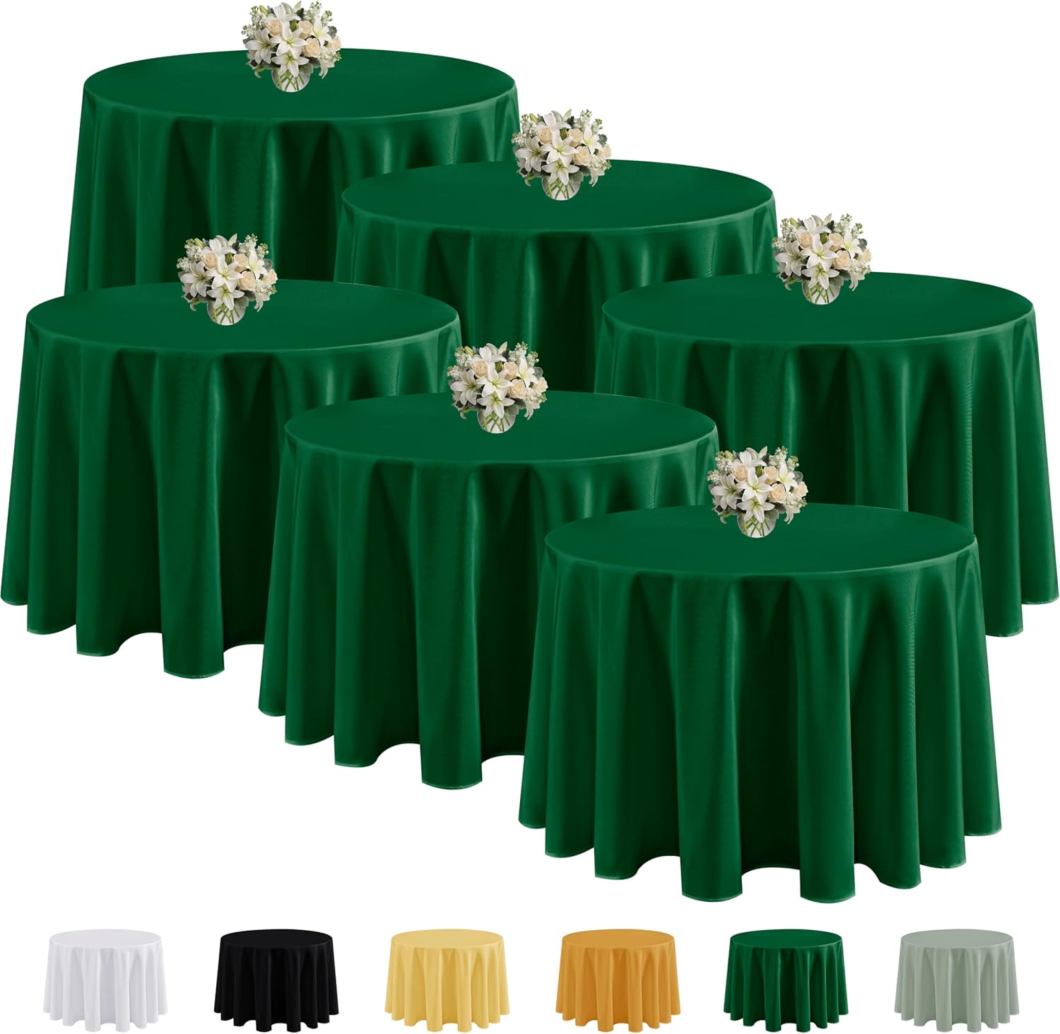Fitable 6 Pack Hunter Green Round Tablecloths for Events
