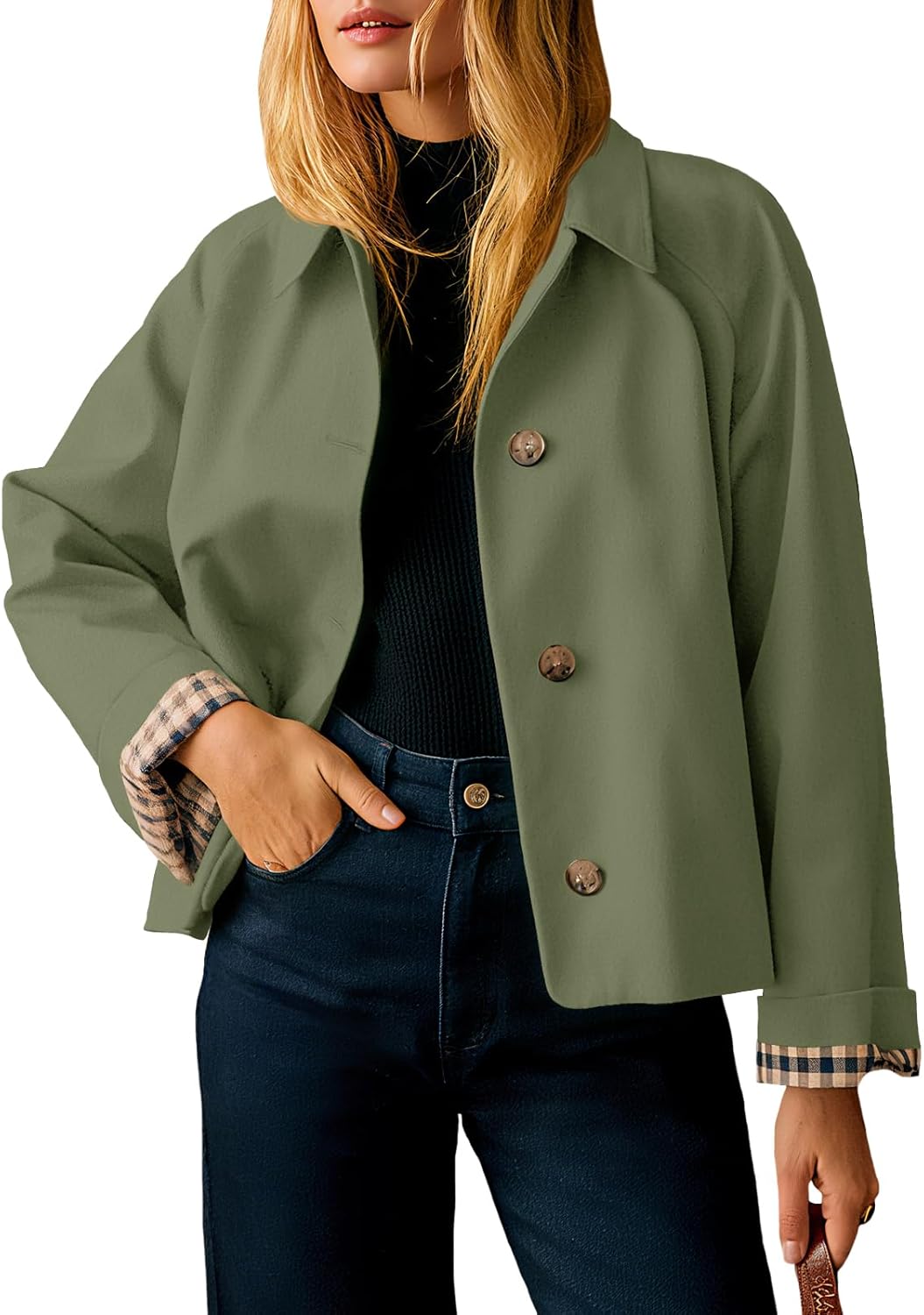 Cropped Trench Coat for Women - Lightweight Fall Jacket