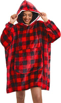 Wearable Blanket Hoodie Red Plaid Warm Sweatshirt Hooded Blanket