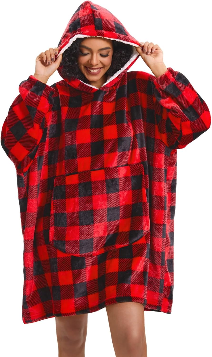 Wearable Blanket Hoodie Red Plaid for Cozy Comfort and Warmth