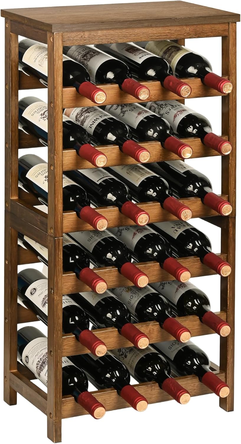 VASMIA Wine Rack Freestanding Floor, 6-Tier Bamboo Storage