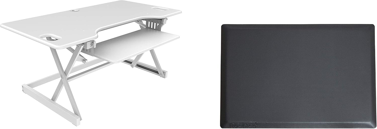 Rocelco 46in Adjustable Standing Desk Converter with Mat Bundle