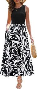 Zattcas Women's Summer Sleeveless Patchwork Maxi Dress - Flowy Casual