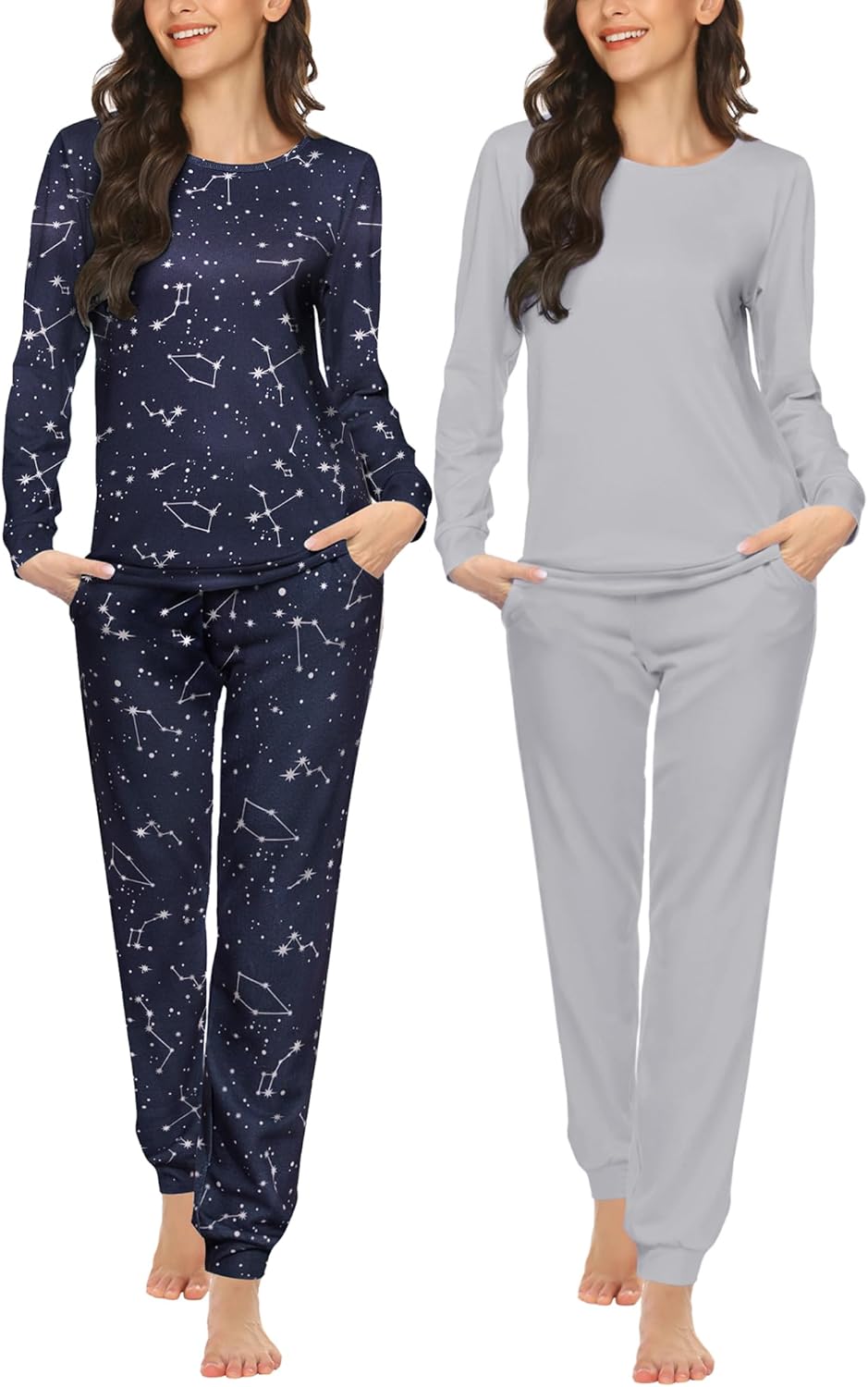 Ekouaer Women's Pajama Set with Long Sleeve Top and Jogger Pants