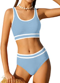 Light Blue Girls Swimsuit 3-Piece High Waist Sporty Bikini Set