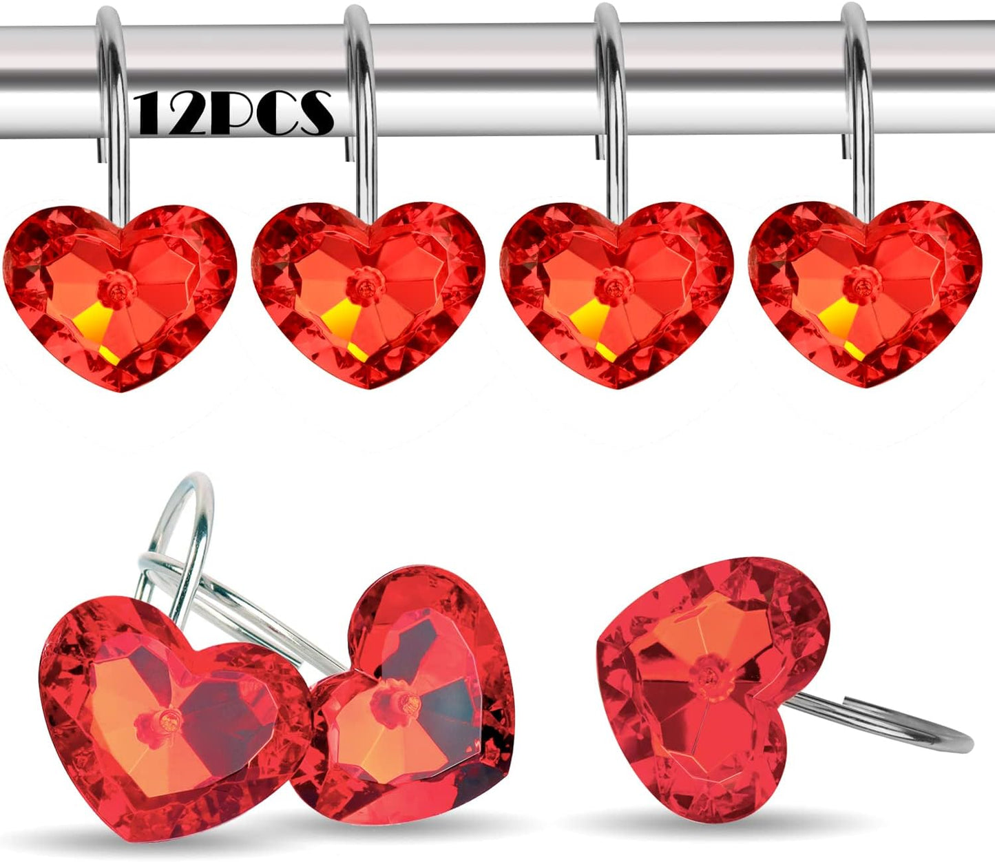 Rust-Proof Crystal Diamond Shower Hooks Set of 12 - HELORAY