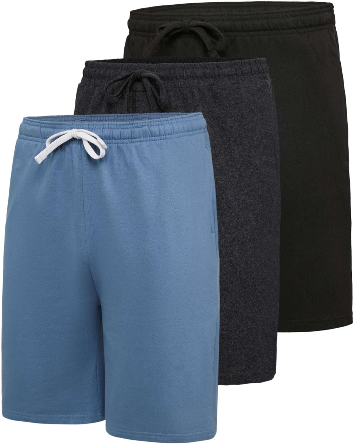 Real Essentials 3 Pack Mens 9in Cotton Fleece Sweat Shorts