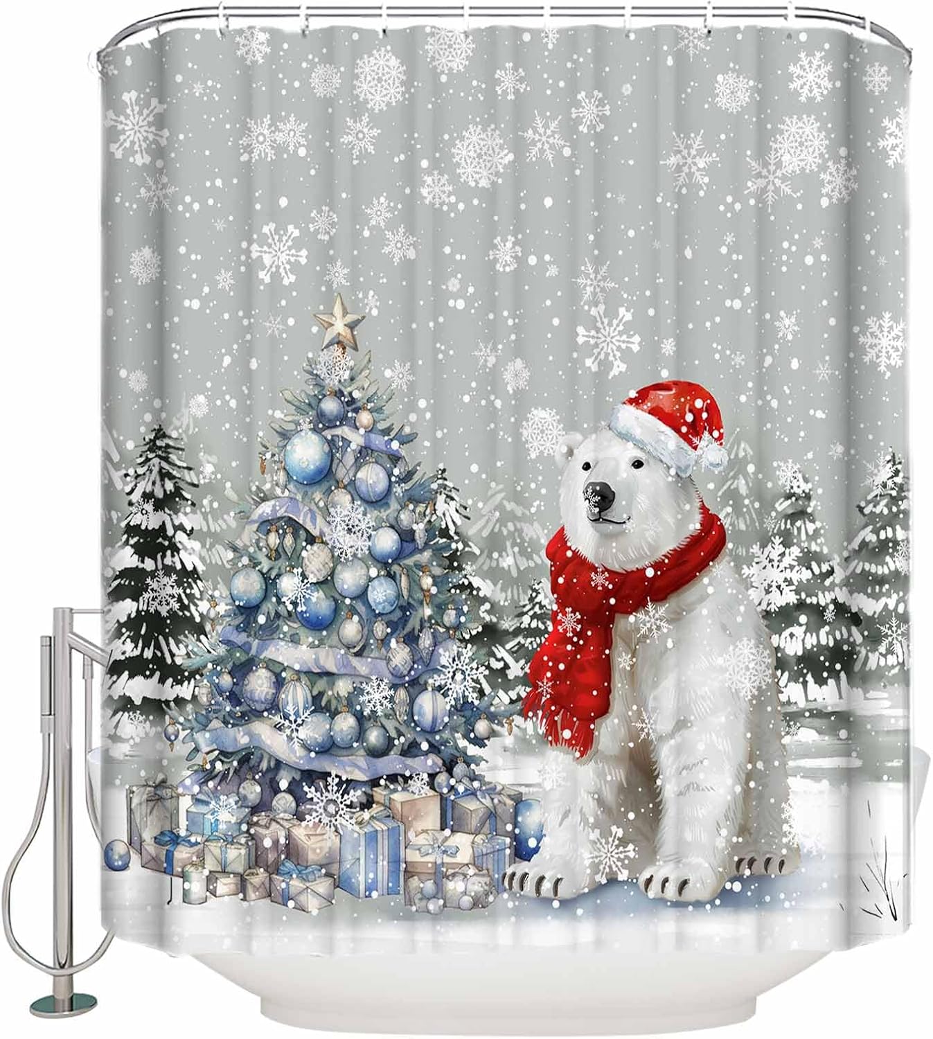 Snowy Christmas Shower Curtain Set - Festive Bath Decor